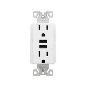 Receptáculo dúplex 15 A, con cargador USB 3.6 A, blanco. TR7765W-BOX Arrow Hart