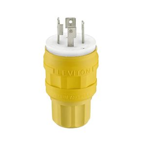Clavija media vuelta, con seguro impermeable, 30 A, amarillo. 28W75-000 Leviton