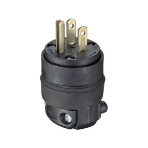 Clavija recta de hule, con conexión a tierra, 15 A, negro. 615PR-000 Leviton