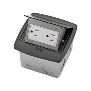 Caja de piso con receptáculo dúplex a prueba de manipulaciones,15 A, negro. PFTR1-0MB Leviton