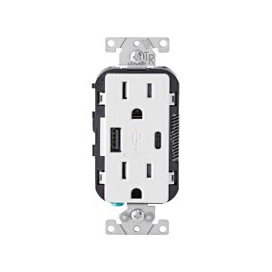 Receptor dúplex con cargador USB tipo A-C, 15 A, blanco. T5633-00W Leviton