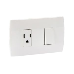 Placa con interruptor sencillo y contacto, 2 polos + tierra, 15/16 A, blanco. MWD69234 Schneider Electric