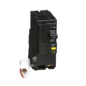 Pastilla Interruptor termomagnético QO, 2 polos, 20A,  6mA GFI, 10 kA, PGTAIL, Enchufable