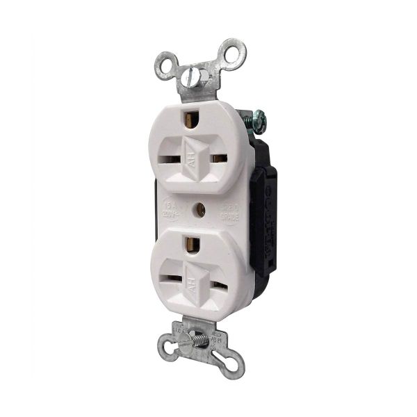 Receptáculo dúplex de entrada recta, 20 A, 250 V, blanco. M5650B Arrow Hart