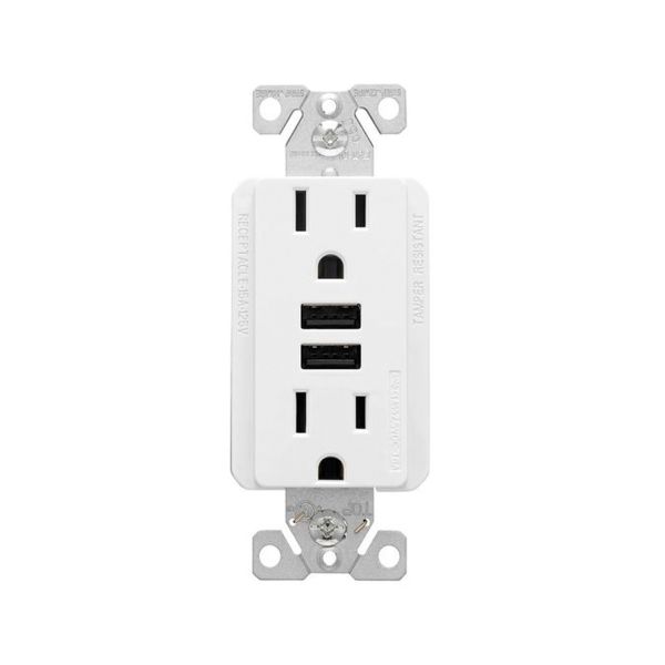 Receptáculo dúplex 15 A, con cargador USB 3.6 A, blanco. TR7765W-BOX Arrow Hart