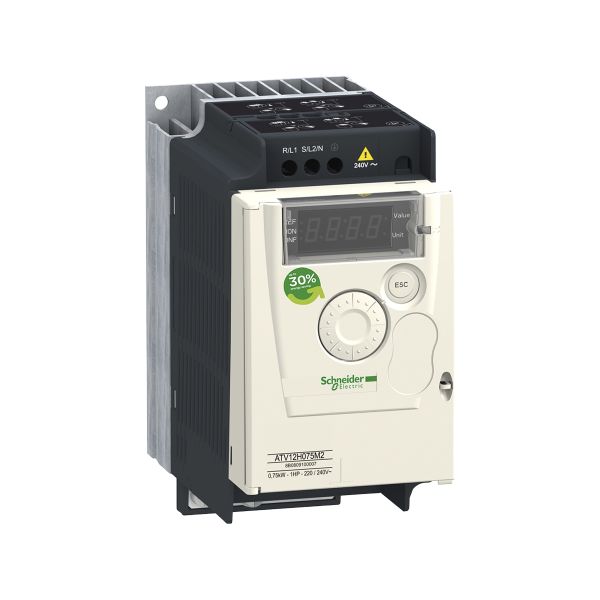 Variador De Velocidad, Monofásico, 240V, 1 hp, ATV12H075M2 Schneider Electric.