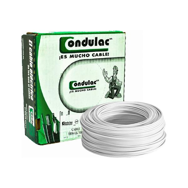 Cable THW-LS calibre 2, blanco, rollo de 100 mts. CTHW-2B Condulac