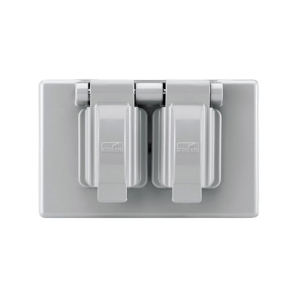 Placa de 2 módulos con tapas para intemperie, gris. S1962 Arrow Hart