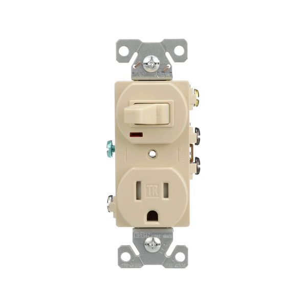 Apagador y contacto polarizado, 2 polos + tierra, marfil. TR274V Arrow Hart