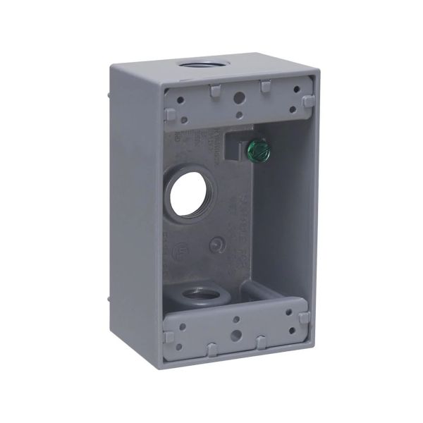 Caja para intemperie de 1 unidad, con 3 tomacorrientes roscadas de 1/2". 5320-0 Hubbell
