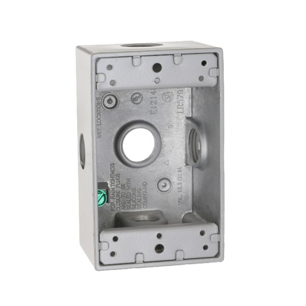 Caja para intemperie de 1 unidad, con 5 tomacorrientes roscadas de 1/2". 5323-0 Hubbell