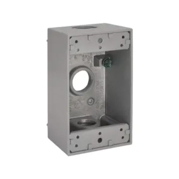 Caja resistente a la intemperie, 1 Unidad, 3 Salidas, 3/4", Gris. 5324-0 Hubbell