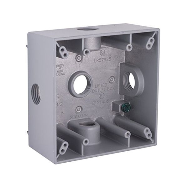 Caja para intemperie de 2 unidades, con 5 tomacorrientes roscadas de 1/2". 5334-0 Hubbell