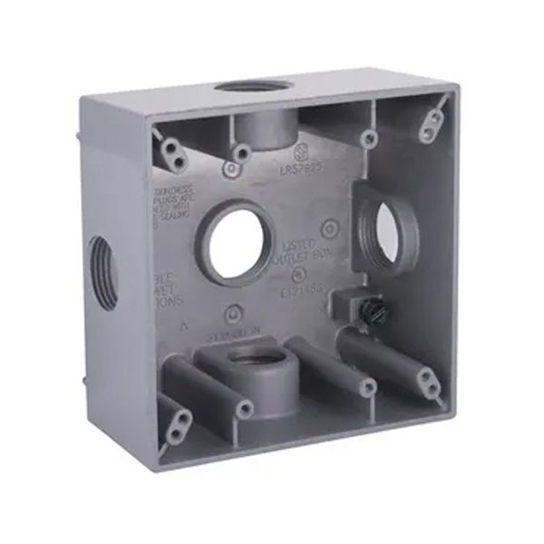 Caja para intemperie de 2 unidades, con 5 tomacorrientes roscadas de 3/4". 5342-0 Hubbell