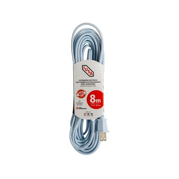 Extensión doméstica blanca, 2 x 16 AWG, 8 m. 269340 Iusa