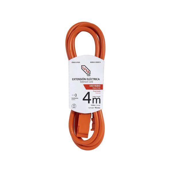 Extensión de uso rudo naranja, 2 x 16 AWG 4 m. 269344 Iusa
