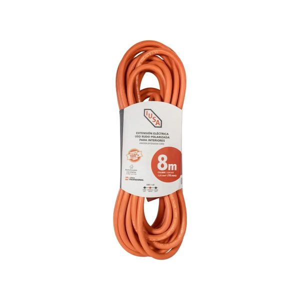 Extensión de uso rudo naranja, 2 x 16 AWG, 8 m. 269347 Iusa