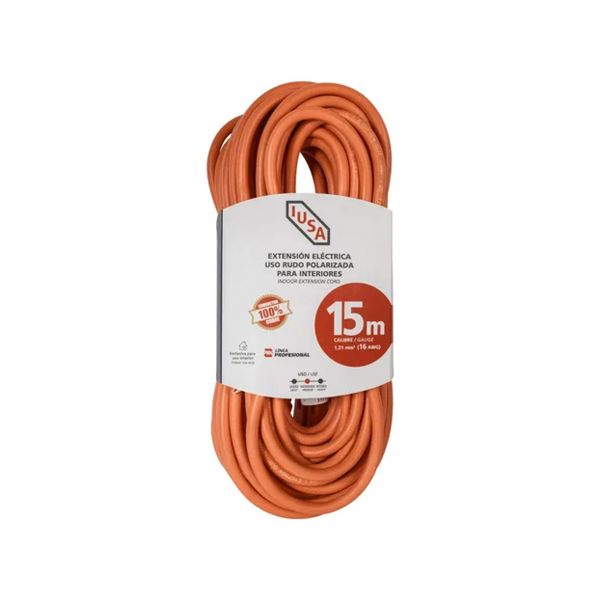 Extensión de uso rudo naranja, 2 x 16 AWG, 15 m. 269349 Iusa