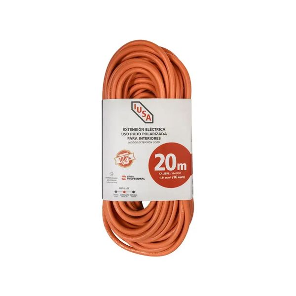 Extensión de uso rudo naranja, 2 x 16 AWG, 20 m. 269350 Iusa