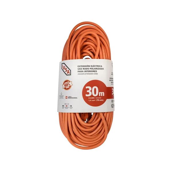 Extensión de uso rudo naranja, 2 x 16 AWG, 30 m. 269351 Iusa