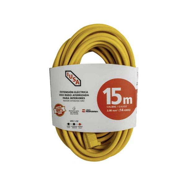 Extensión de uso rudo amarilla, 3 x 14 AWG, 15 m. 269361 Iusa