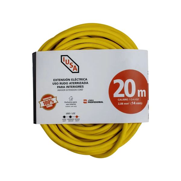 Extensión de uso rudo amarilla, 3 x 14 AWG, 20 m. 269362 Iusa