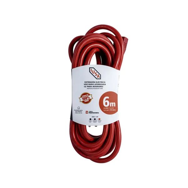 Extensión de uso rudo roja, 3 x 12 AWG, 6 m. 269364 Iusa