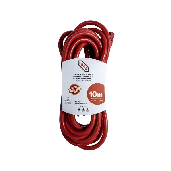 Extensión de uso rudo roja, 3 x 12 AWG, 10 m. 269365 Iusa