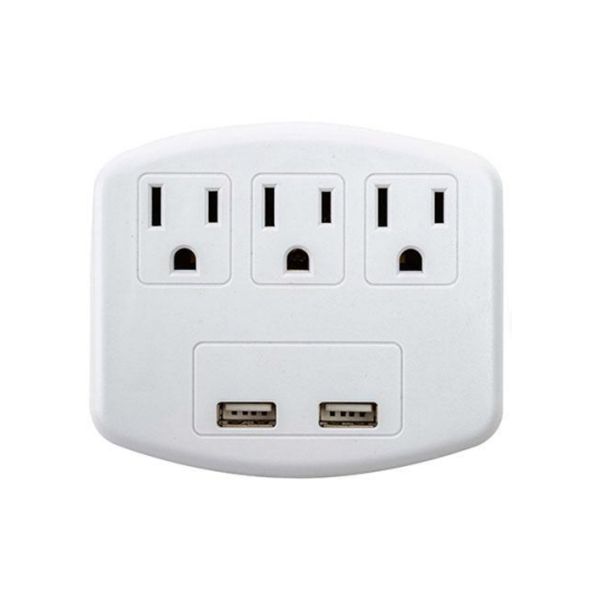 Multicontacto con 3 entradas, 2 puertos USB, 15 A, blanco. 616729 Iusa