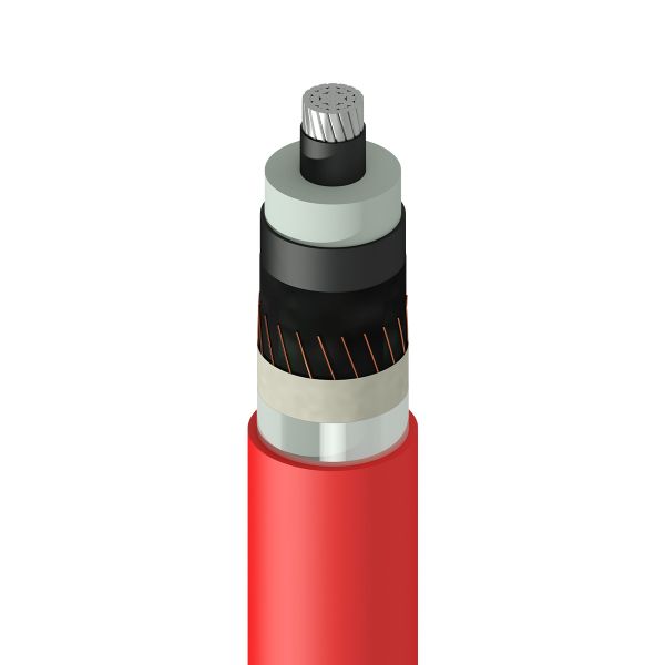 Cable XLP-RA para media tensión, calibre 500, 15k V, rojo, carrete de 500 mts. XLP500AL15KV Kobrex