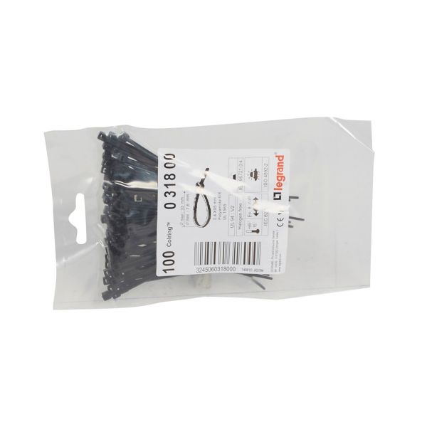 Cincho negro, 2.4 x 95 mm, bolsa de 100 unidades. 031800 Legrand