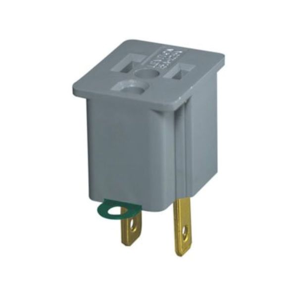 Clavija adaptador, 2 hilos, eliminador de línea tierra, gris. 00274-0NP Leviton