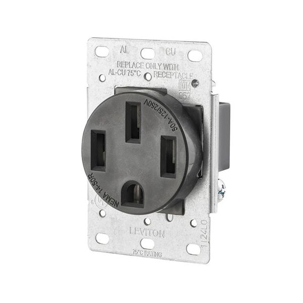 Receptáculo de hoja recta, 50 A, con conexión a tierra, negro. 00279-S00 Leviton