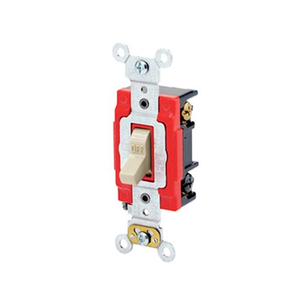 Interruptor de palanca, 3 vías, 20 A, con puesta a tierra automática, marfil. 01223-02I Leviton