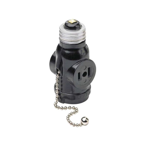 Portalámparas para interior, con 2 tomacorrientes, 660 W, negro. 01406-000 Leviton