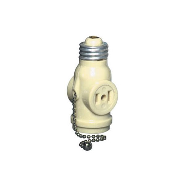 Adaptador de portalámpara con cadena, 2 polos, 125 V, marfil. 01406-00I Leviton