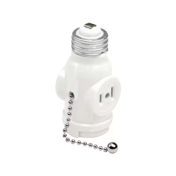 Adaptador de portalámpara con cadena, 2 polos, 125 V, blanco. 01406-00W Leviton