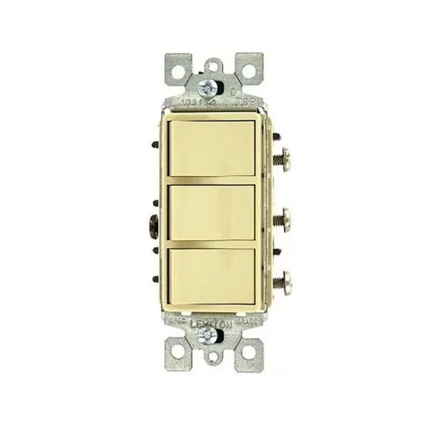 Interruptor triple balancín, 15 A, marfil. 01755-00I Leviton