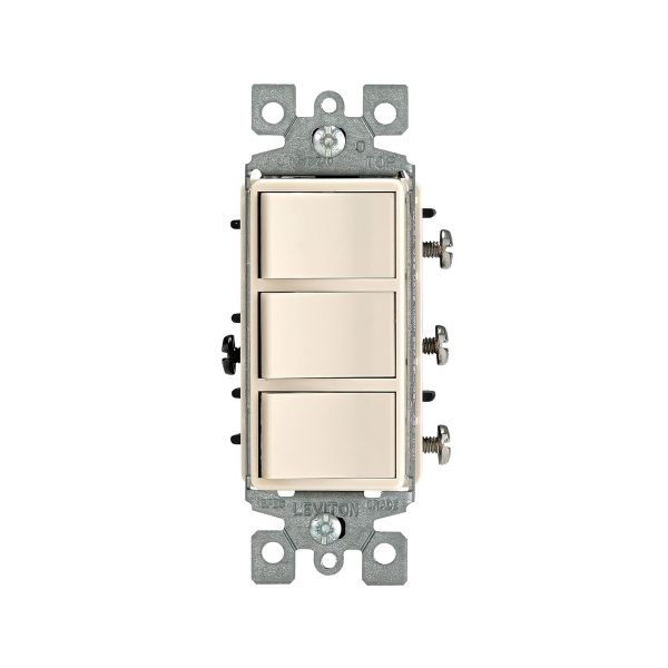 Interruptor triple balancín, 15 A, almendra claro. 01755-00T Leviton