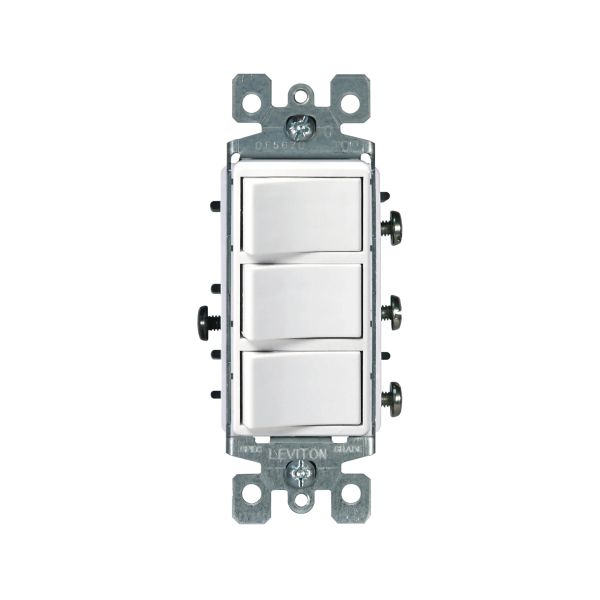 Interruptor triple balancín, 15 A, blanco. 01755-00W Leviton