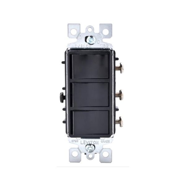 Interruptor triple balancín, 15 A, negro. 01755-02E Leviton