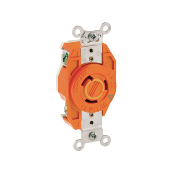 Receptáculo media vuelta con seguro, 20 A, puesta a tierra aislada, naranja. 02310-0IG Leviton