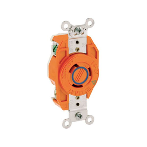 Receptáculo media vuelta con seguro, 20 A, puesta a tierra aislada, naranja. 02320-0IG Leviton