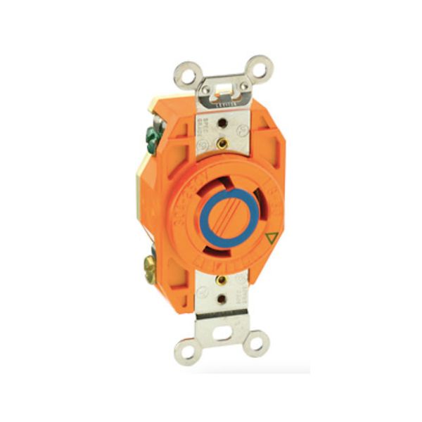 Receptáculo media vuelta con seguro, 30 A, puesta a tierra aislada, naranja. 02620-0IG Leviton