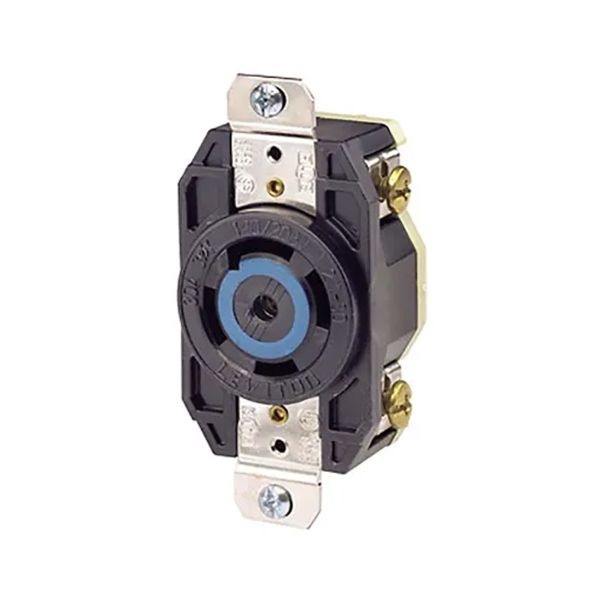 Receptáculo media vuelta con conexión a tierra, 30 A, negro. 02810-000 Leviton