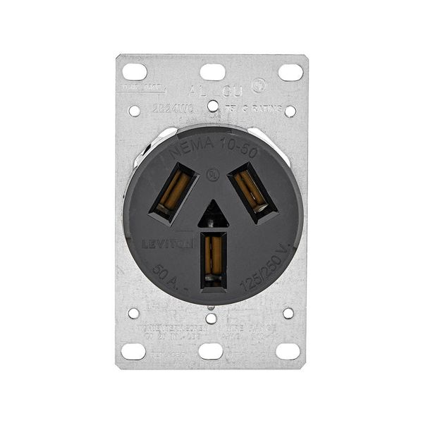 Receptáculo de montaje empotrado, sin conexión a tierra, 50 A, negro. 05206-S10 Leviton