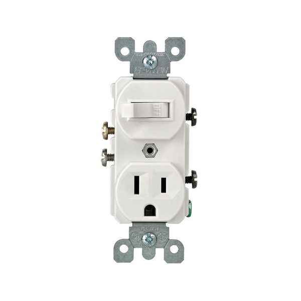 Interruptor de combinación de CA unipolar, con conexión a tierra, 15 A, blanco. 05225-00W Leviton