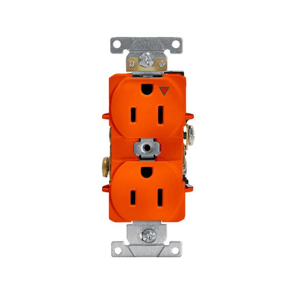 Receptáculo dúplex con conexión a tierra aislada y puesta a tierra automática, 15 A, naranja. 05262-0IG Leviton