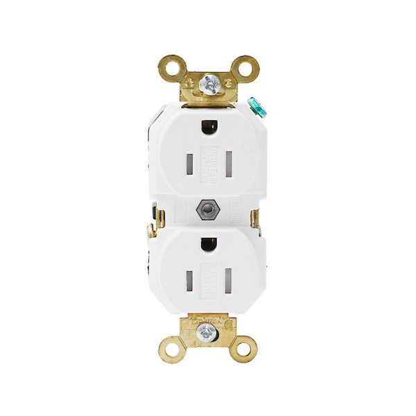 Receptáculo dúplex a prueba de manipulaciones, con puesta a tierra automática, 15 A, blanco. 05262-SGW Leviton
