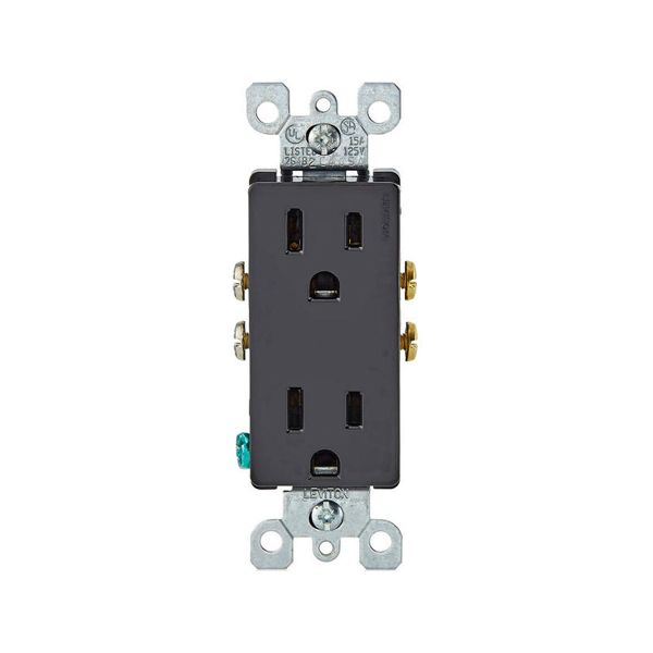 Receptáculo dúplex con conexión a tierra, 15 A, negro. 05325-00E Leviton